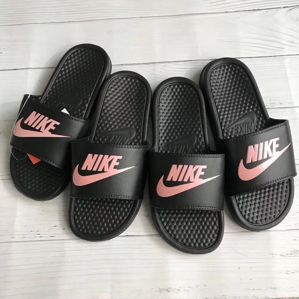 black rose gold nike slides