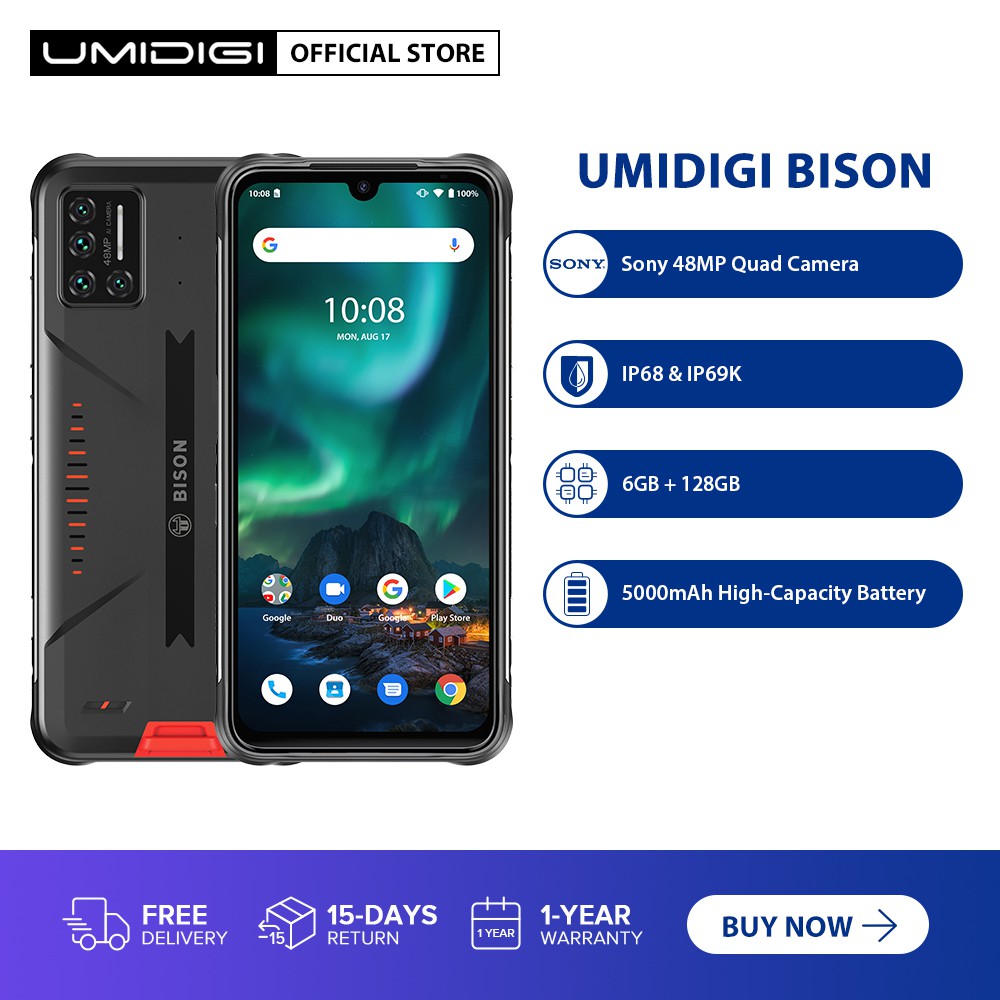 UMIDIGI BISON IP68/IP69K Waterproof Rugged Cellphone 48MP Matrix Quad