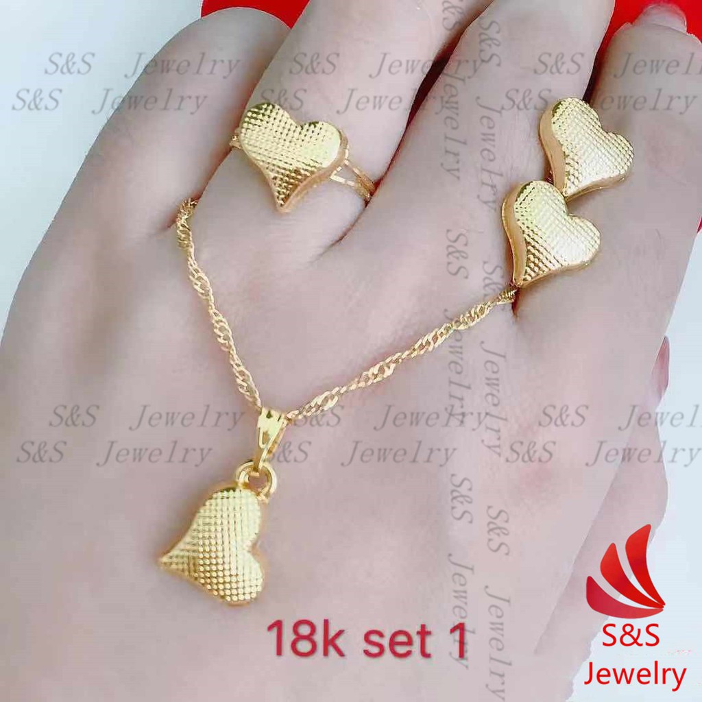 SS Jewellery 18K 3 in 1 Bangkok Gold Plated Jewellery Set (Ring Adjustable) Shopee Philippines