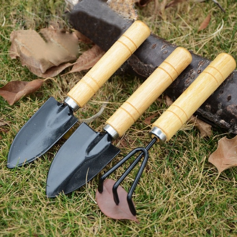3Pcs Mini Garden Hand Tool Kit Plant Gardening Shovel Spade Rake Trwel Gardener 