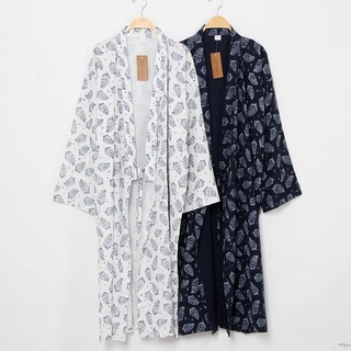 Ready Stock Japanese style night gown men's pajamas spring and autumn bathrobes cotton kimono loose