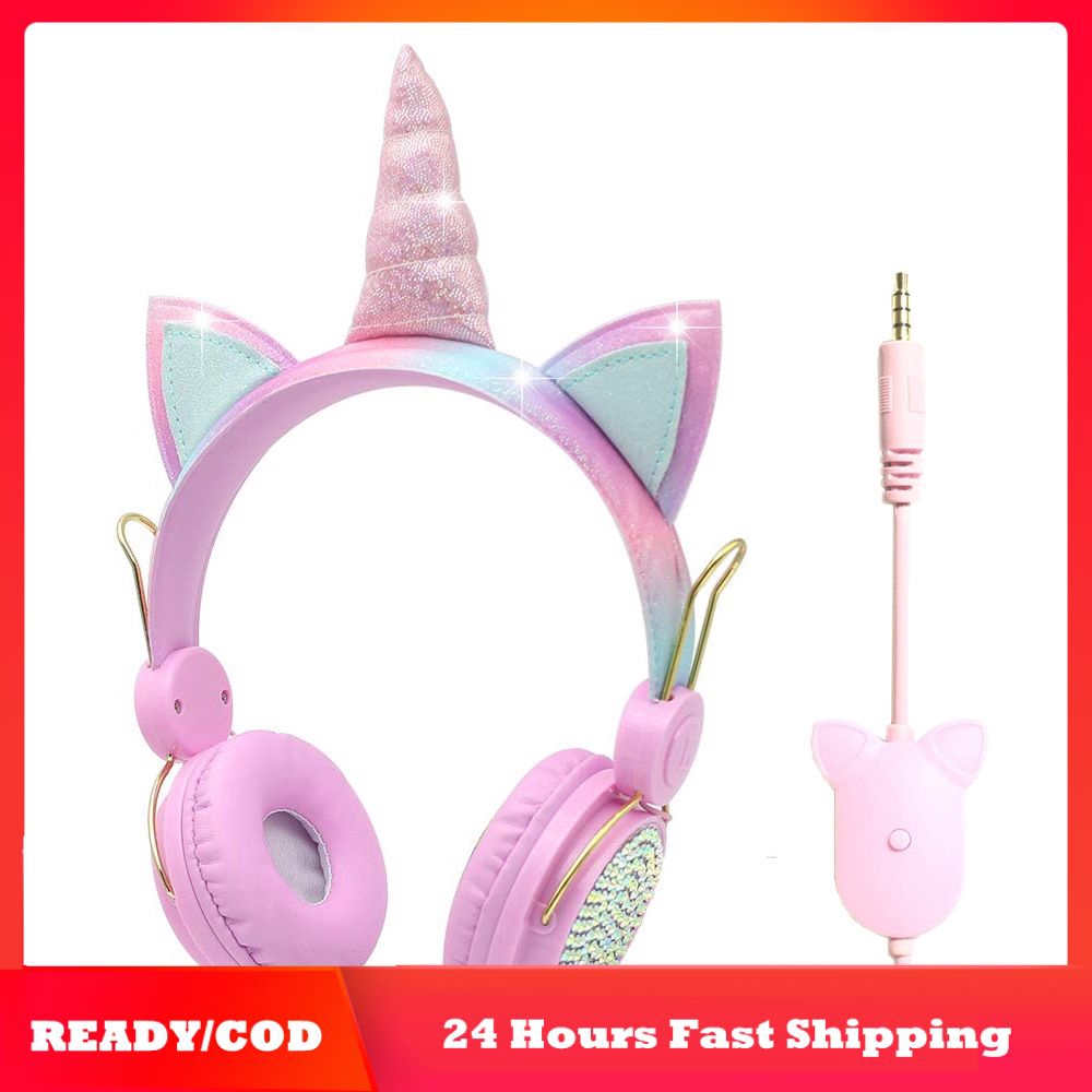 Online Classes Headphones Ready Cute Unicorn headphone Wired Headphone With Microphone Girls