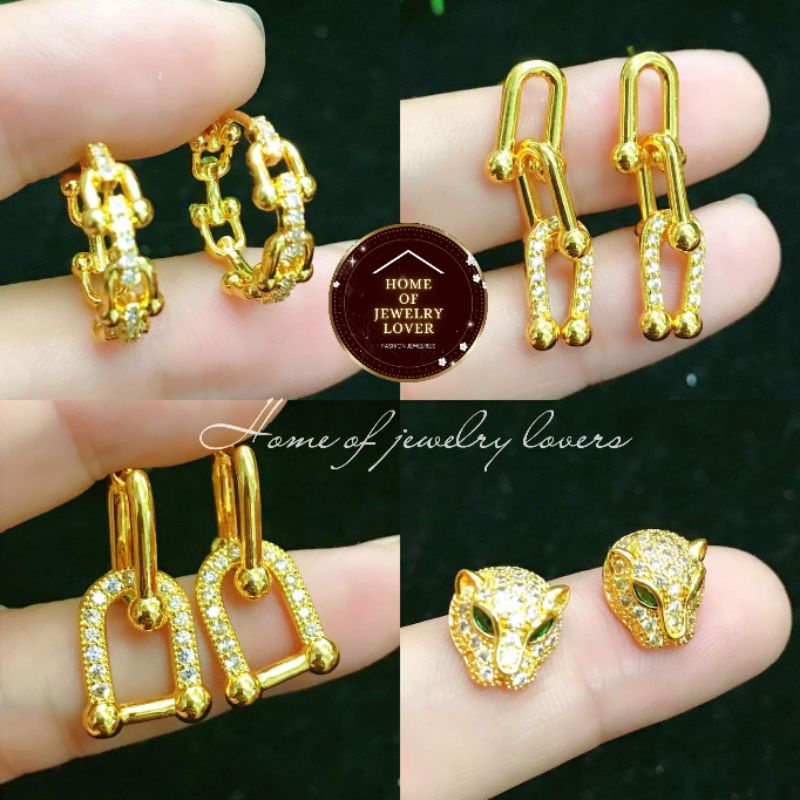 Trendy 21k gold plated panther/ hardware link earrings | Shopee Philippines