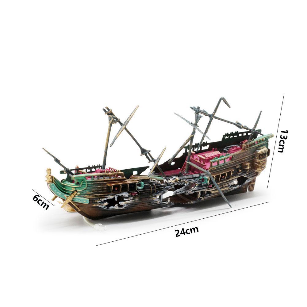 Aquarium Large Broken Boat Shape Fish Tank Separated Sunk Shipwreck Wreck Decor 