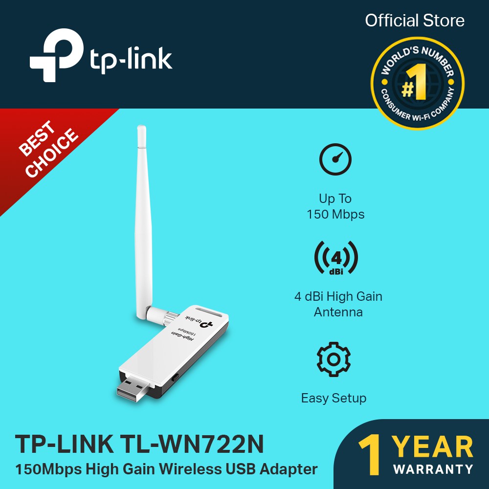 TPLink TLWN722N 150Mbps High Gain Wireless USB Adapter WiFi
