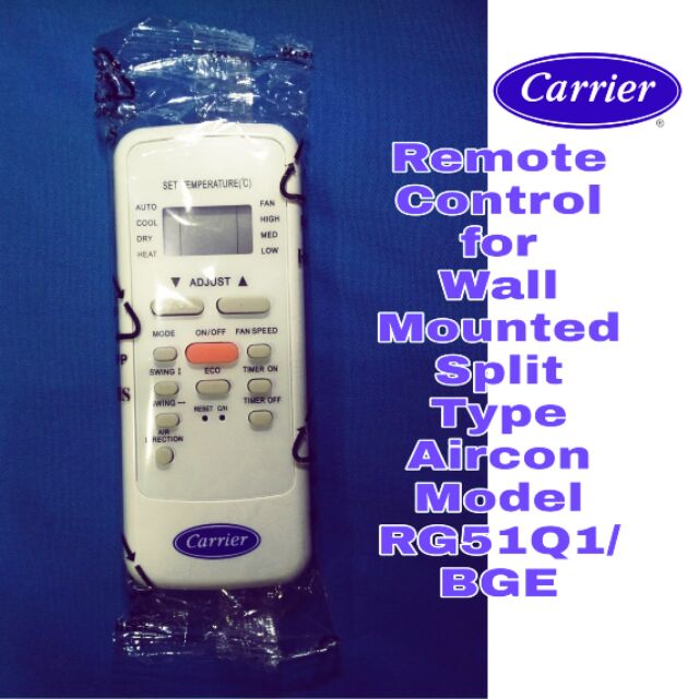 Remote Control for Wall Mounted Split Type Aircon "Carrier" Original
