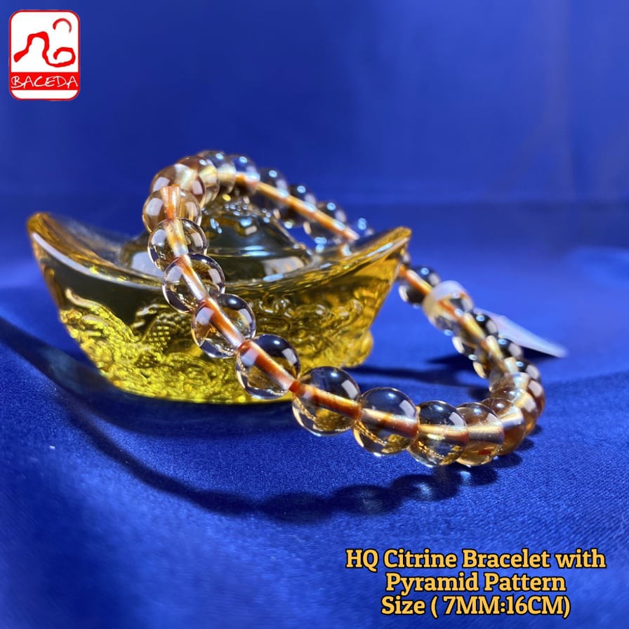 Baceda Natural Crystals of High Quality of Citrine Bracelet with Pyramid Pattern November Birthstone also good for business and attract wealth, revitalize the mind with certificate