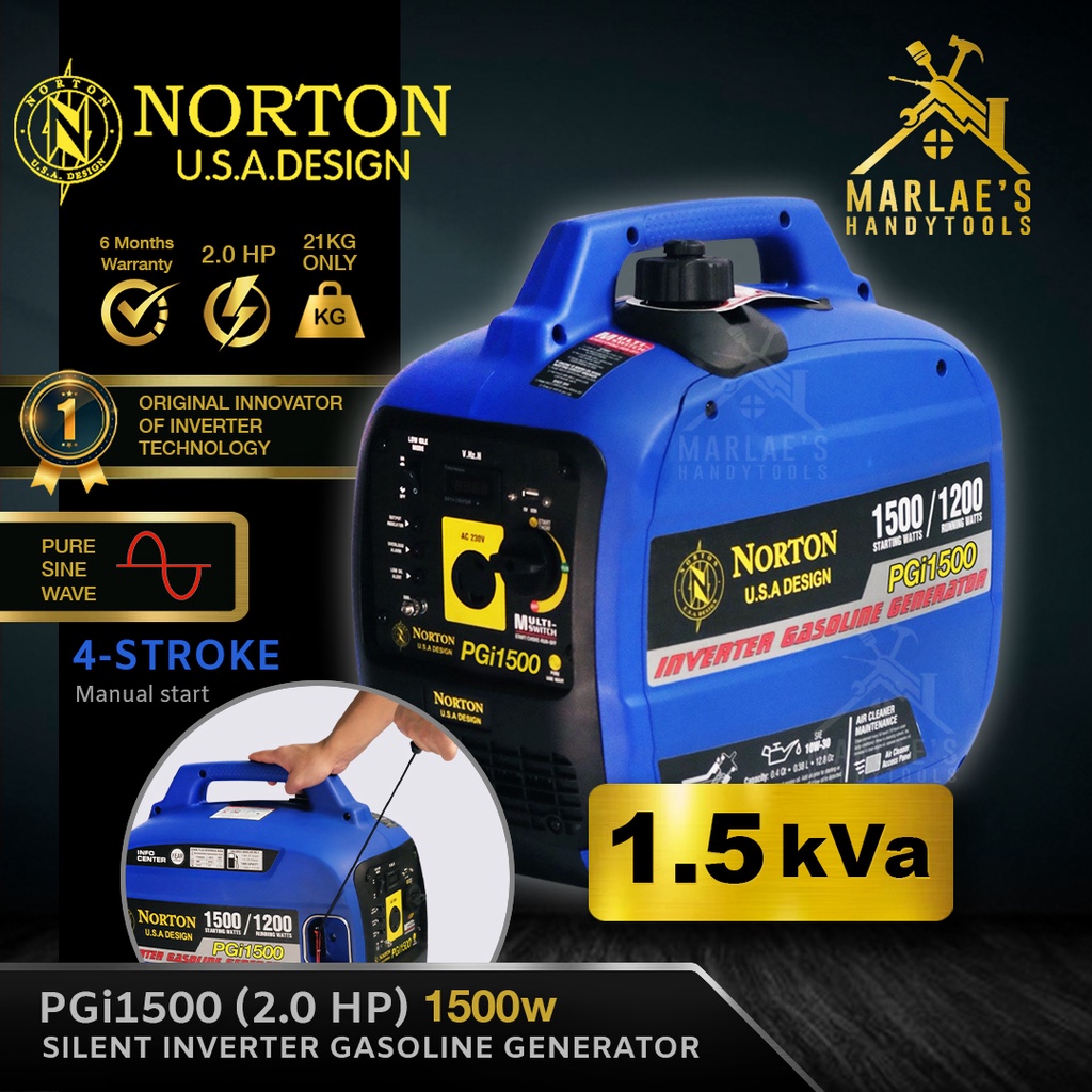 Norton Silent Inverter Gasoline Generator PGi1500 (1500W) Shopee