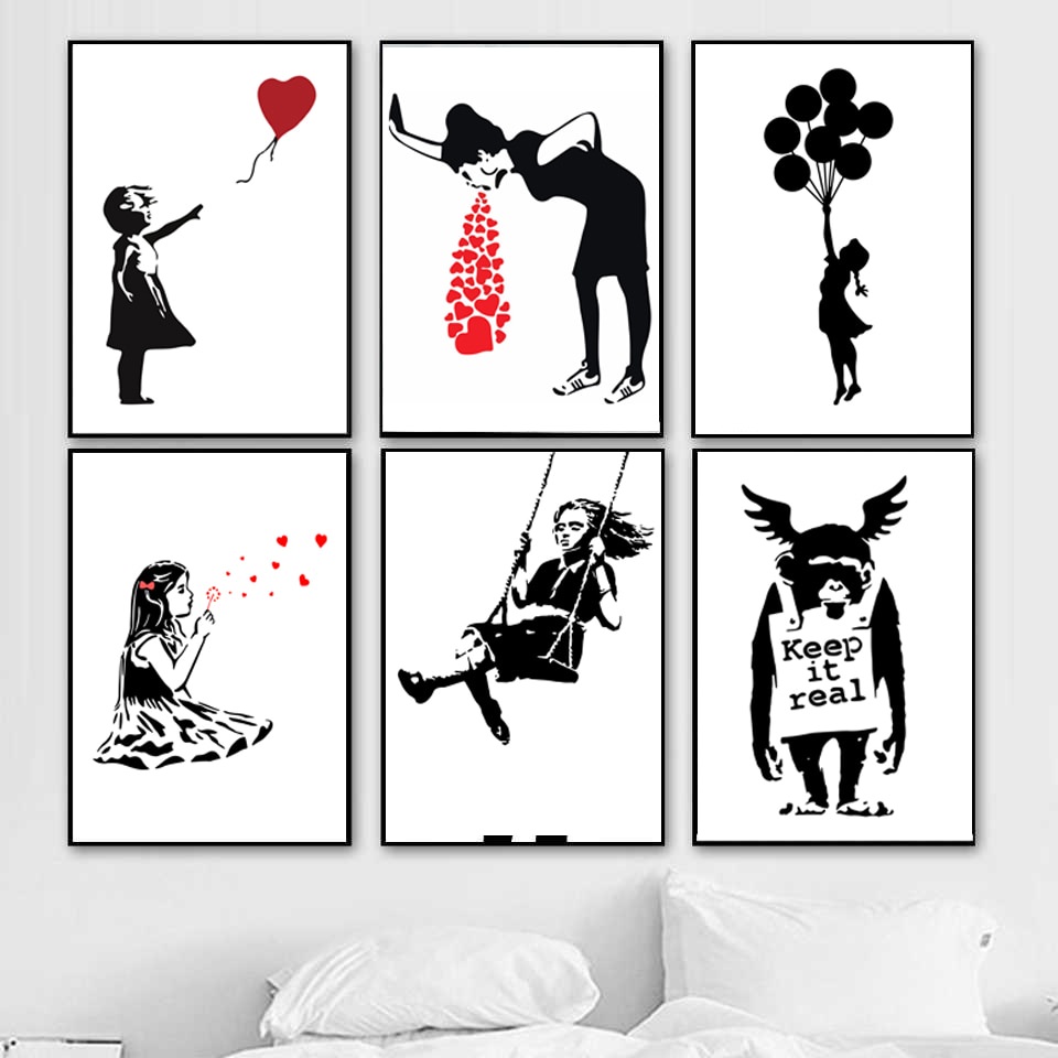 Banksy Graffiti Art Collection Canvas Painting Girl With Red Balloon