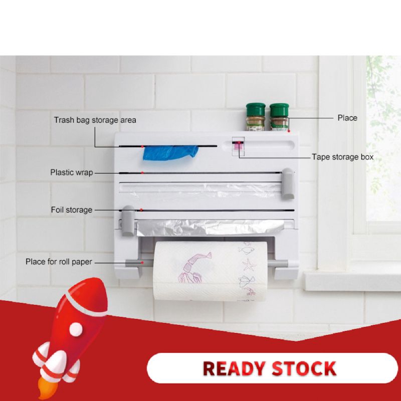 Kitchen storage rack multifunctional tin foil cling film cutter storage