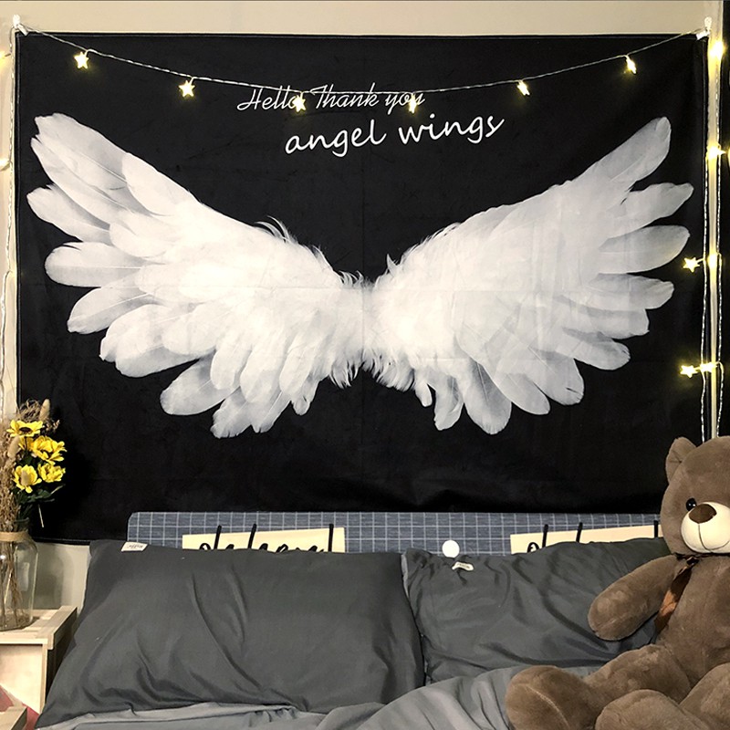 Black and White Angel Wings Tapestry Wall Hanging Aesthetic Wall Art  Tapestries Big Size Aesthetic Bedroom Decor Dorm Living Room Accessories  Background Cloth | Shopee Philippines