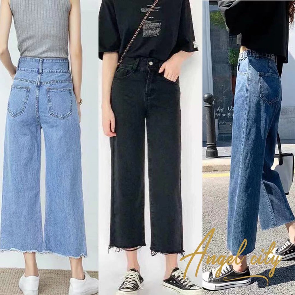 Wide Leg Croppd Jeans HighWaisted Pants Straight Cut Maong Pants for ...
