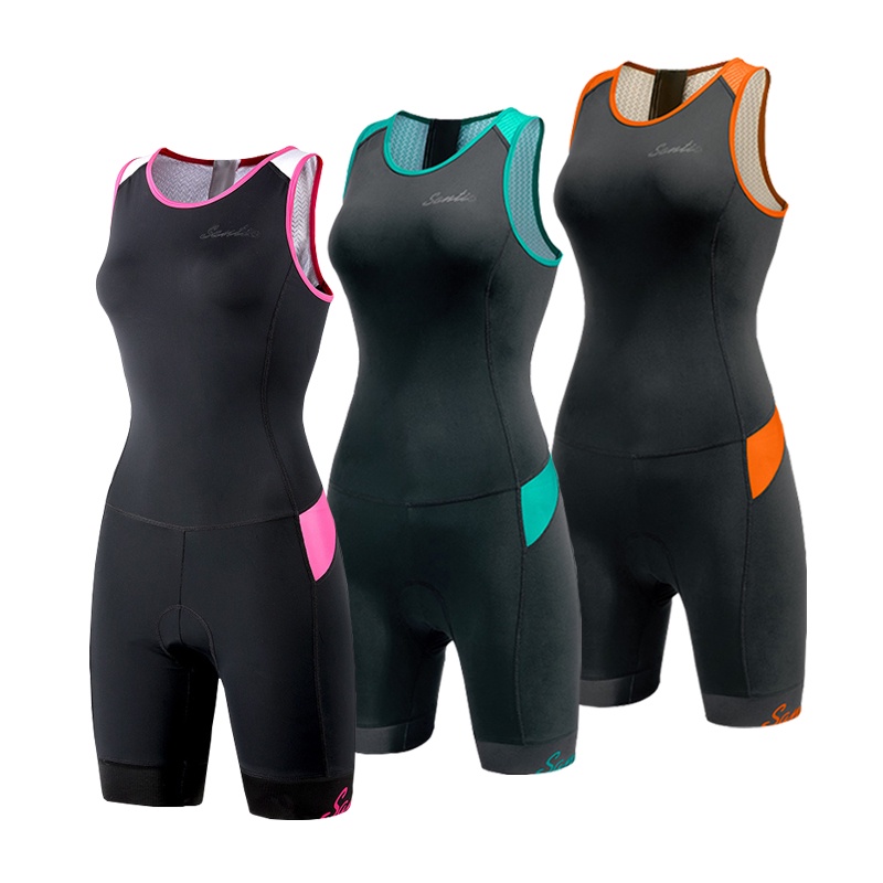 Women's Triathlon-Suit One-Piece Sleeveless Tri-Suit Padded Quick-Drying Slimming for Running Swimming Cycling 