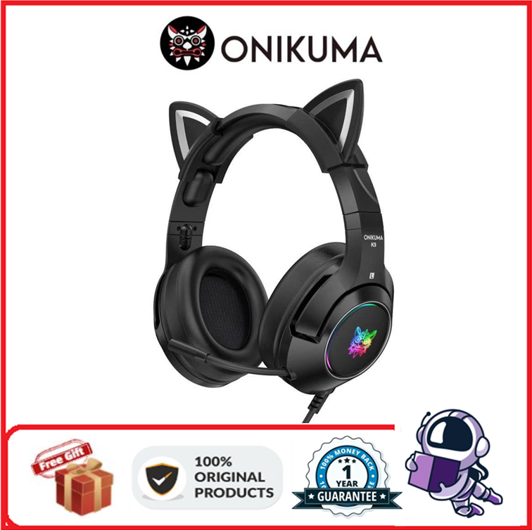 ONIKUMA K9 black gaming headset, detachable cat ears, RGB streamer
