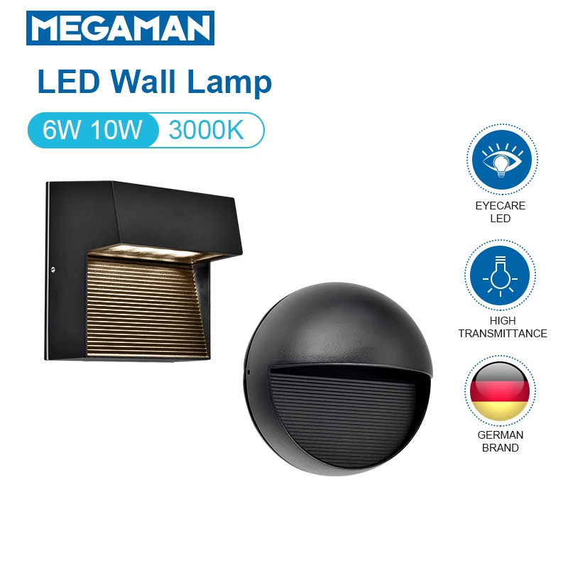 Megaman 6W/10W LED Wall Lamp Outdoor IP54 Waterproof Round&Square Decor