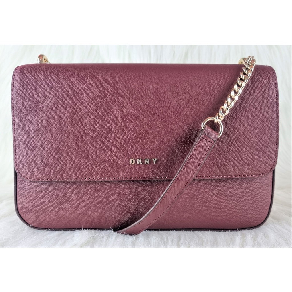DKNY R8431A13 Sina Burgundy Saffiano Leather Crossbody Chain Bag