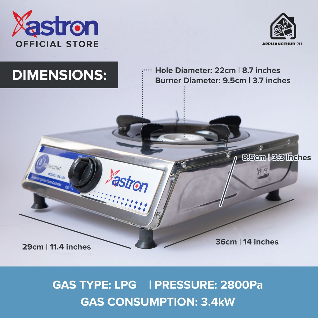 Astron GS188 Heavy Duty Single Burner Gas Stove Stainless Body