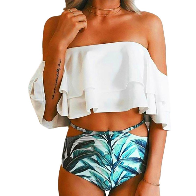 ruffle off the shoulder swim top