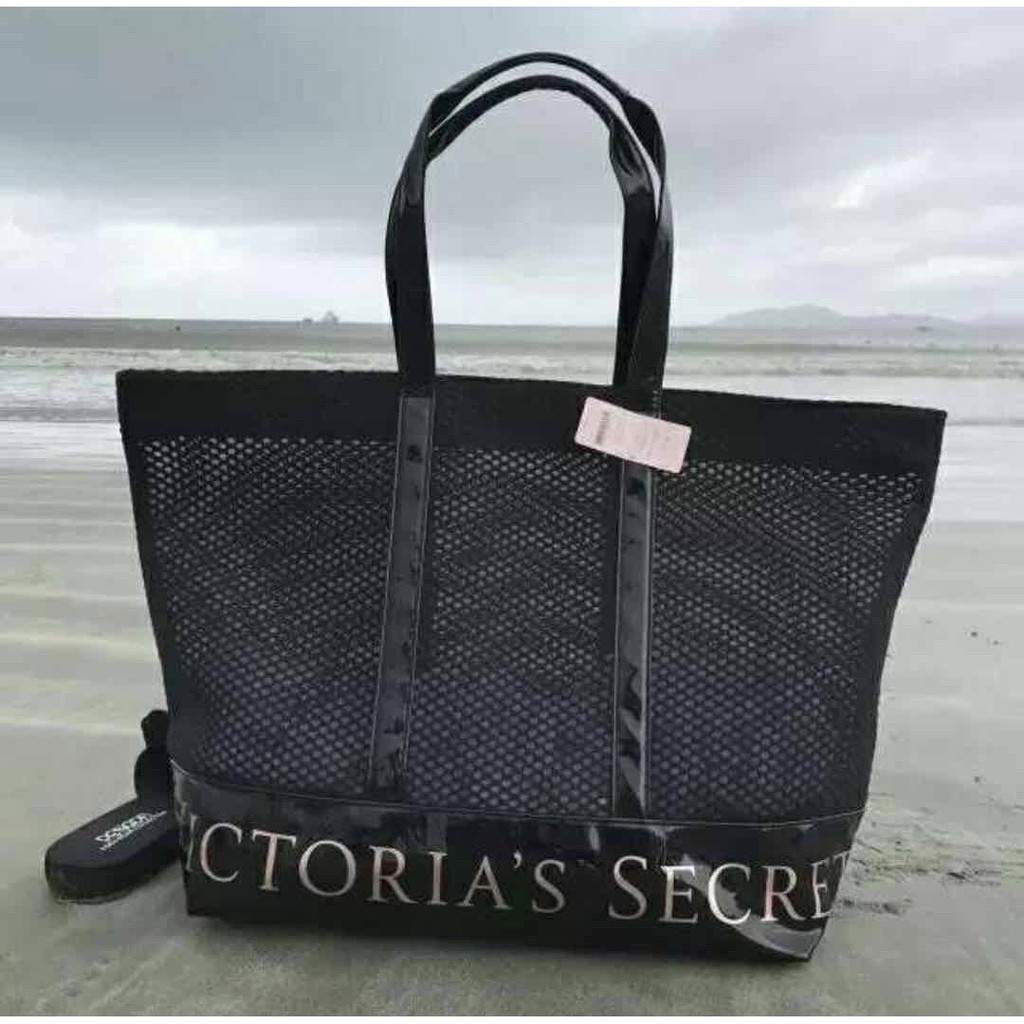 black mesh beach bag