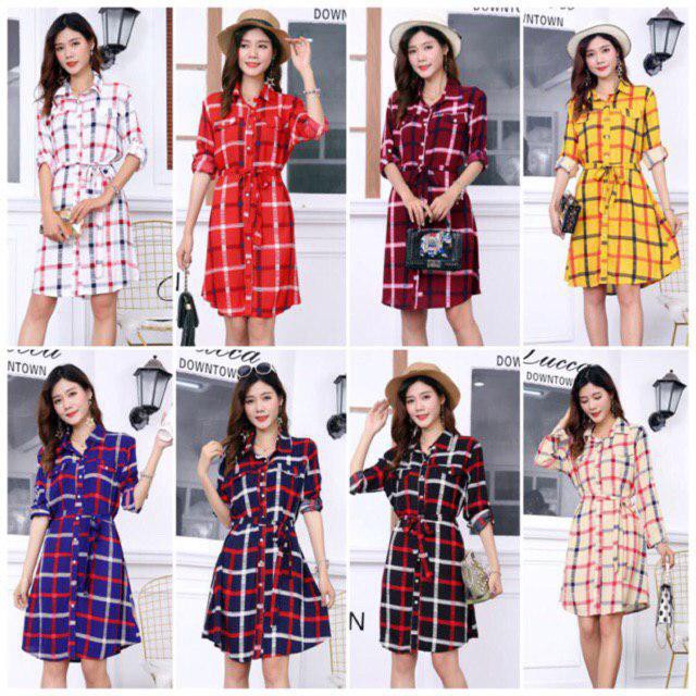 Long sleeves checkered Polo dress 8037 