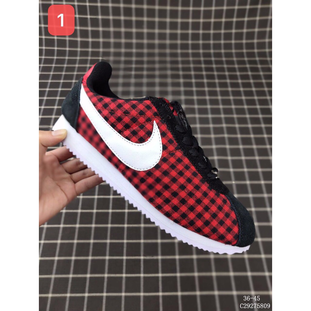 red and black plaid nike cortez