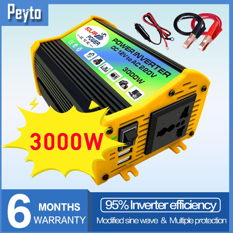 3000W Power Inverter 12v to 220v Solar Car Boat Inverters Converter DC USB Charger Modified Wave