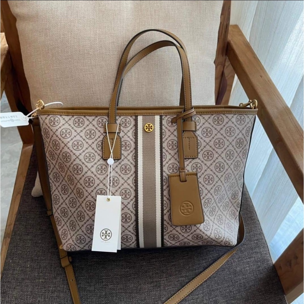 Tory Burch 81963 T Monogram Small Zip Tote Bag in Granola Signature