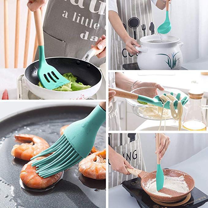 Silicone Kitchen Cooking Utensils Set 12PCS Essentials Baking Kitchen Tools Nonstick Cookware Heat