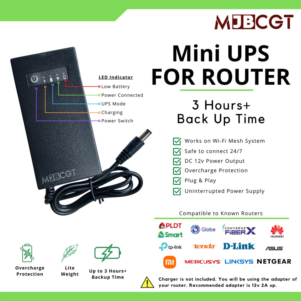 MJBCGT Mini UPS for PLDT, Converge, Smart, SKY and Globe Router, DVR