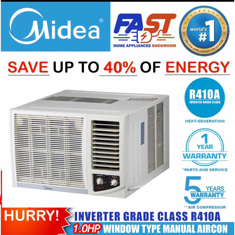 Midea 1.0 HP Manual window type aircon Inverter Grade R410a Shopee