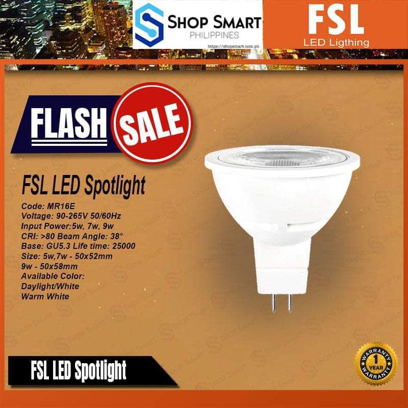 Fsl Led Spotlight Mr16 And Gu10 5w 7w 9w Not Dimmable Daylightwarm White Shopee Philippines 