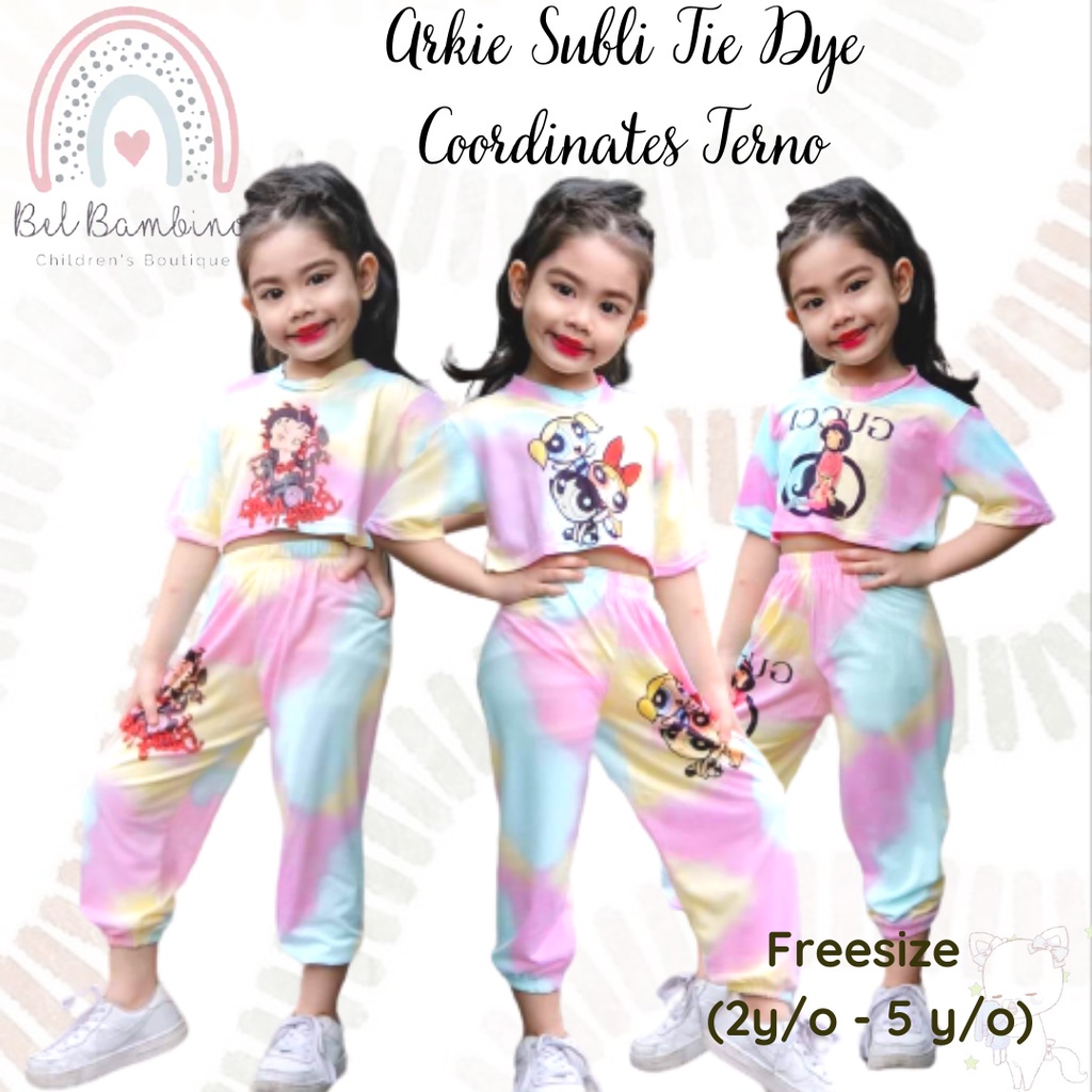 BTKart [New Trend] Arkie Subli Tie Dye Terno Jogger Pants Street Baby Girls Fashion Outfit OOTD| Gir
