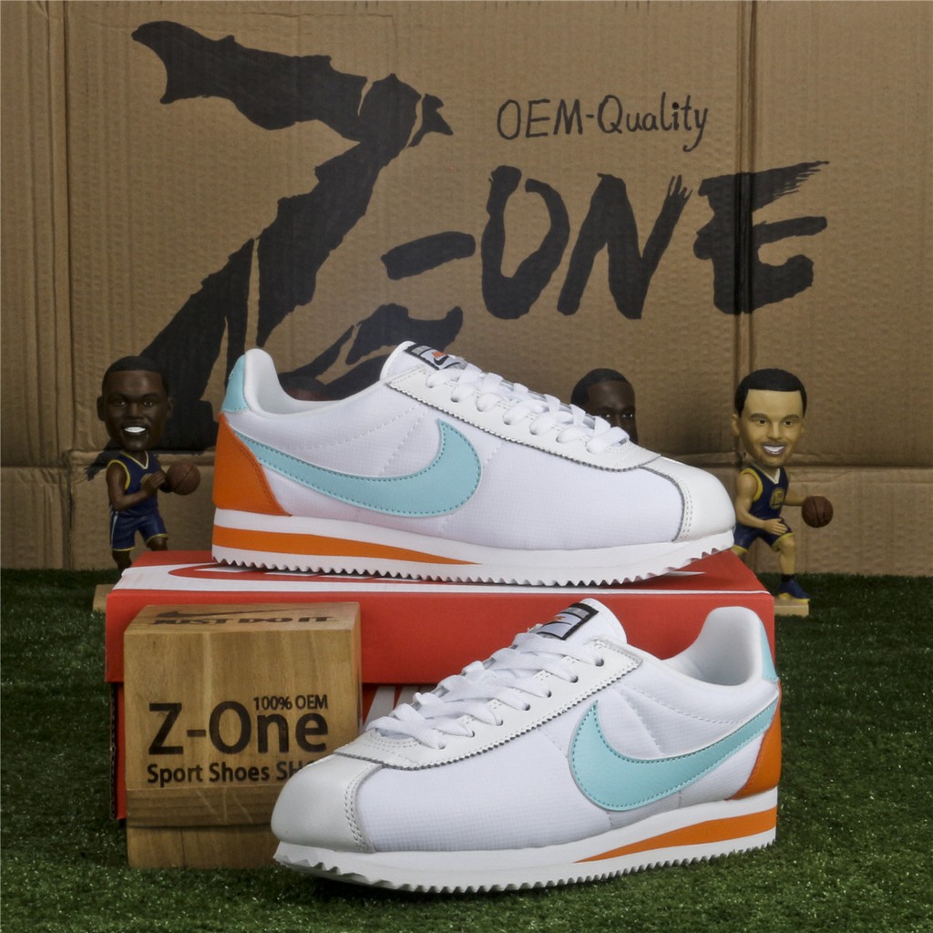 nike cortez white blue