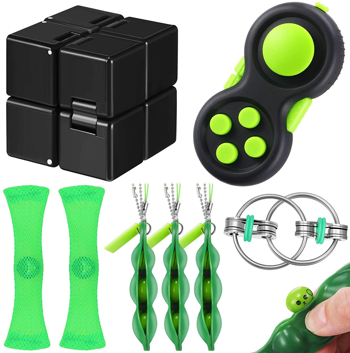 8 Pieces Handheld Fidget Toy Set Include Infinity Toy Cube Flippy Chain Fidget Controller Pad