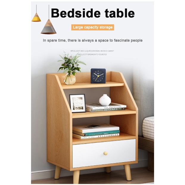 WM DIY Modern Minimalist Nordic Style 3 Layer Bed Side Table With 1 Drawer CTG011
