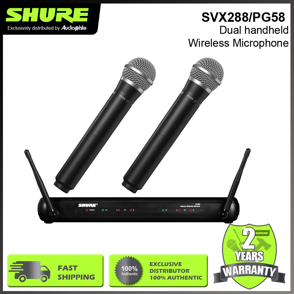 Shure Dual Vocal Wireless System Svx288/Pg58 No Cable Included In