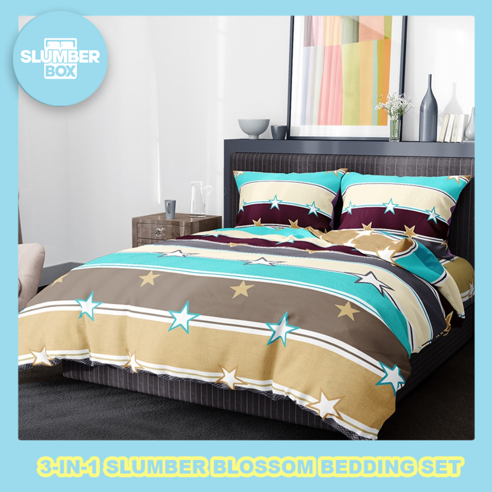 Slumber Box 3in1 Beddings Bed Sheet Home Bedsheet Set (2 Pillowcase + 1