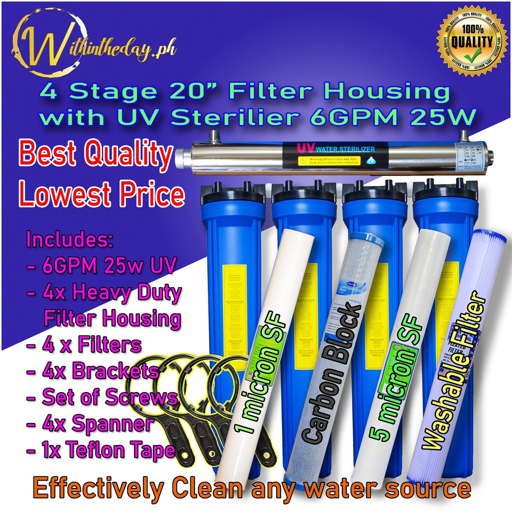 4 Stage Water Filter housing with UV Sterilizer 25w Free Filters 20