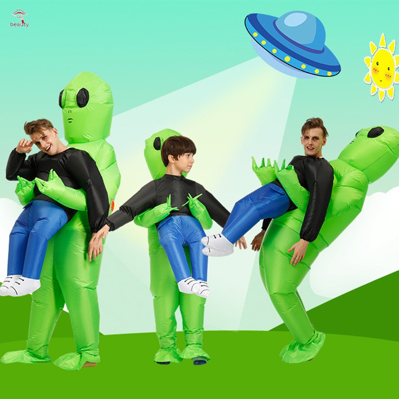 iSunday Green Alien Carrying Human Costume Inflatable Funny Blow Up Suit Cosplay for Party Adult 