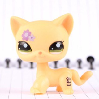 Original 1pc LPS cute toys Lovely Pet shop animal yellow cat with purple flowers little pet shop
