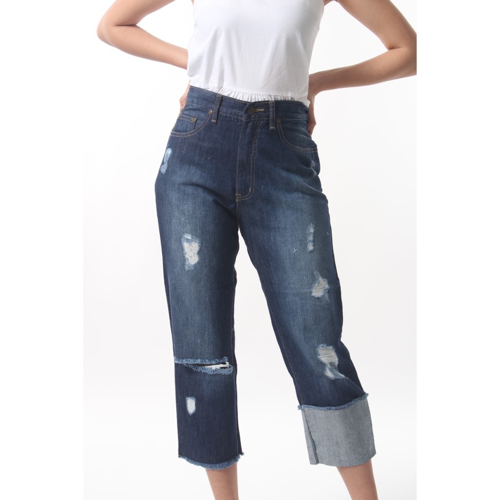 high waisted distressed boyfriend jeans