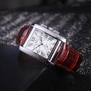 Retro business men's watch simple and elegant quartz watch Roman scale three-eye square belt watch §HUJU Trade§ #4