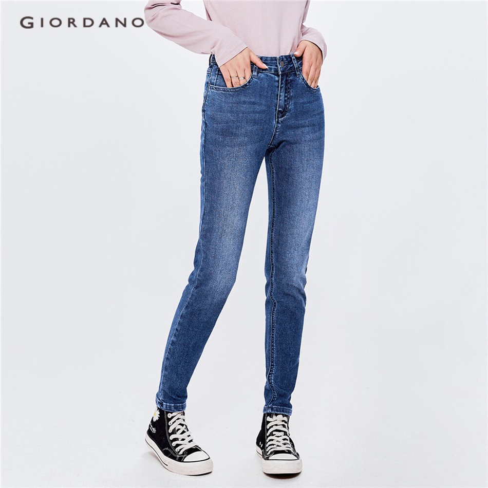 GIORDANO WOMEN Moustache effect stretchy slim denim jeans 18412704 ...