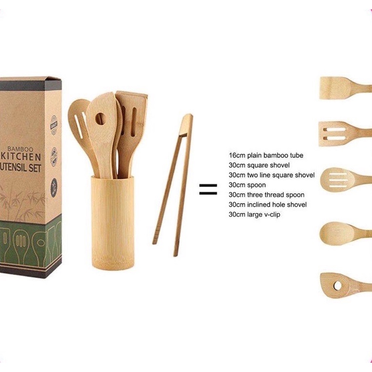 SS 8 in 1 Eco FriendlyBamboo Kitchen Utensil Set Tool Kitchenware