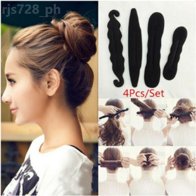 4Pcs/Set Women Sponges Styling Hair Clip Device Donut Quick Messy Bun