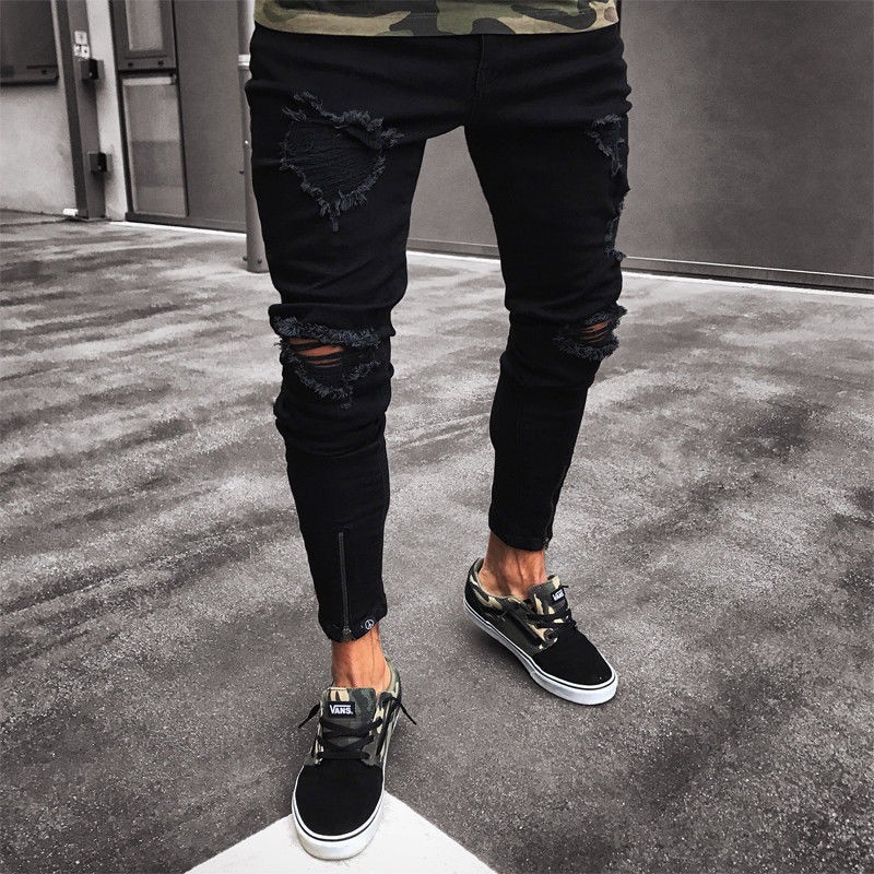 slim ripped black jeans