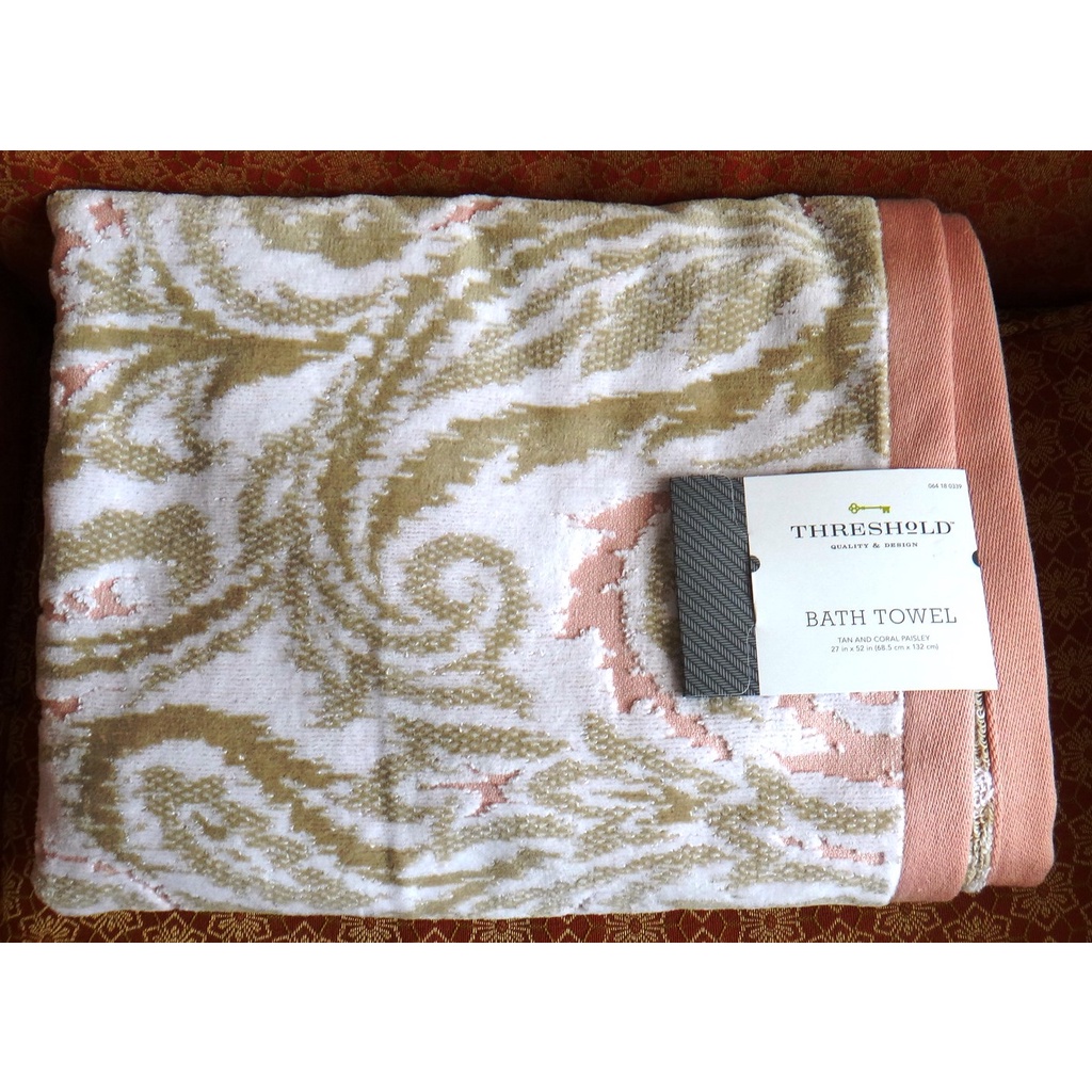 Threshold Bath Towel Tan and Coral Paisley 27x52 NewUSA Shopee