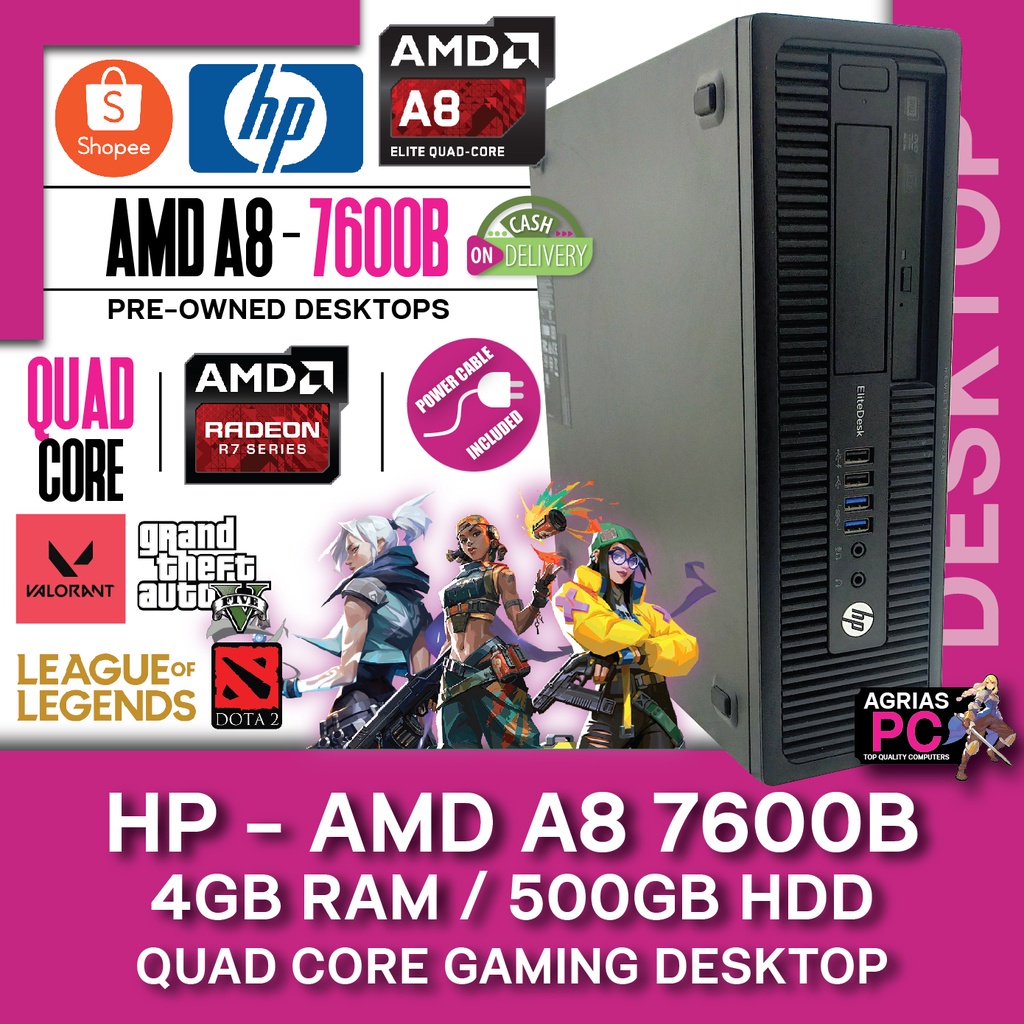 Desktop Hp Amd A8 7600b Quad Core 4gb Ram 500gb Hdd Radeon R7 Graphics With Power Cable Shopee Philippines