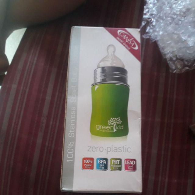 green kid stainless steel baby bottle