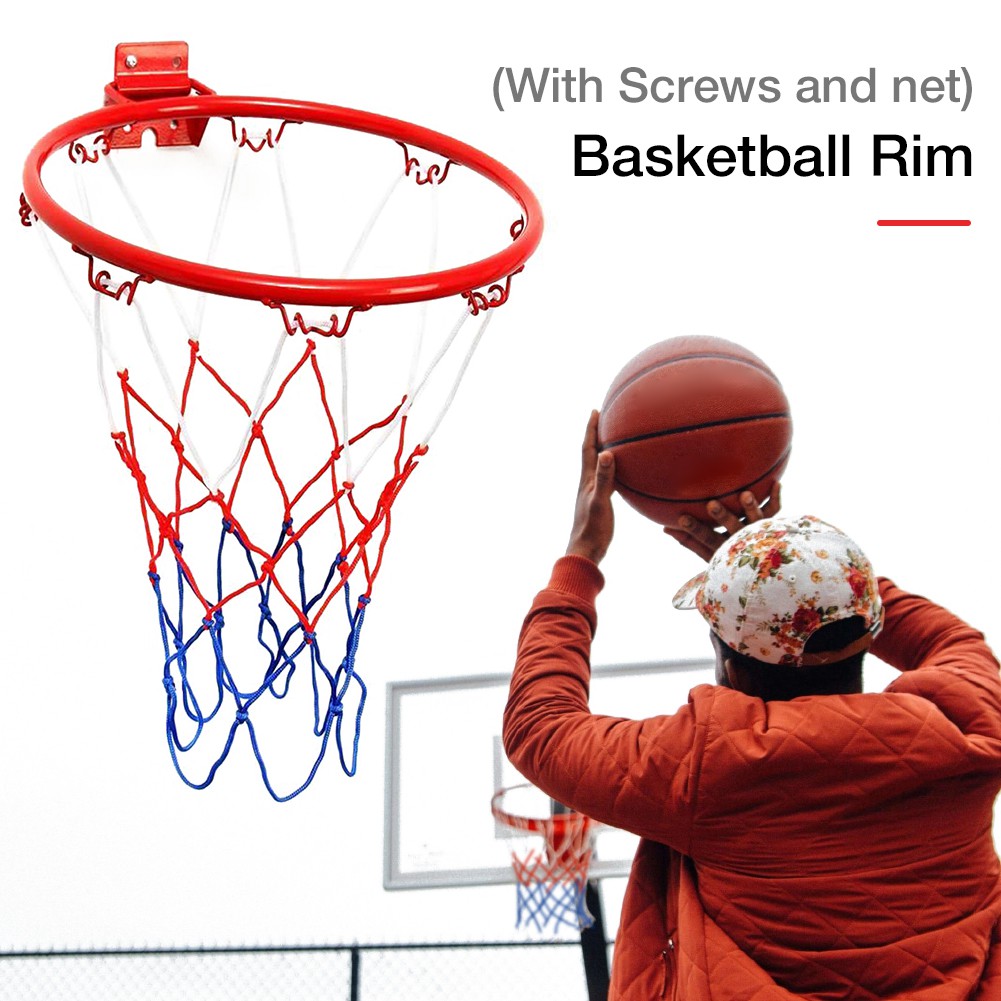CNE Hanging Basketball Wall Mounted Goal Hoop Rim with Net Screw for